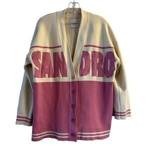 Sandro Benidorm logo-embroidered oversized cardigan ecru and pink size 3 L